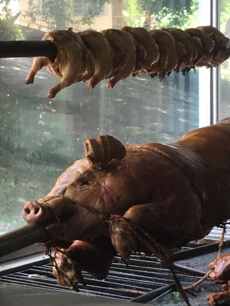 Pork and Chicken roasting over the spit in Guavate, Puerto Rico the "Pork Highway".